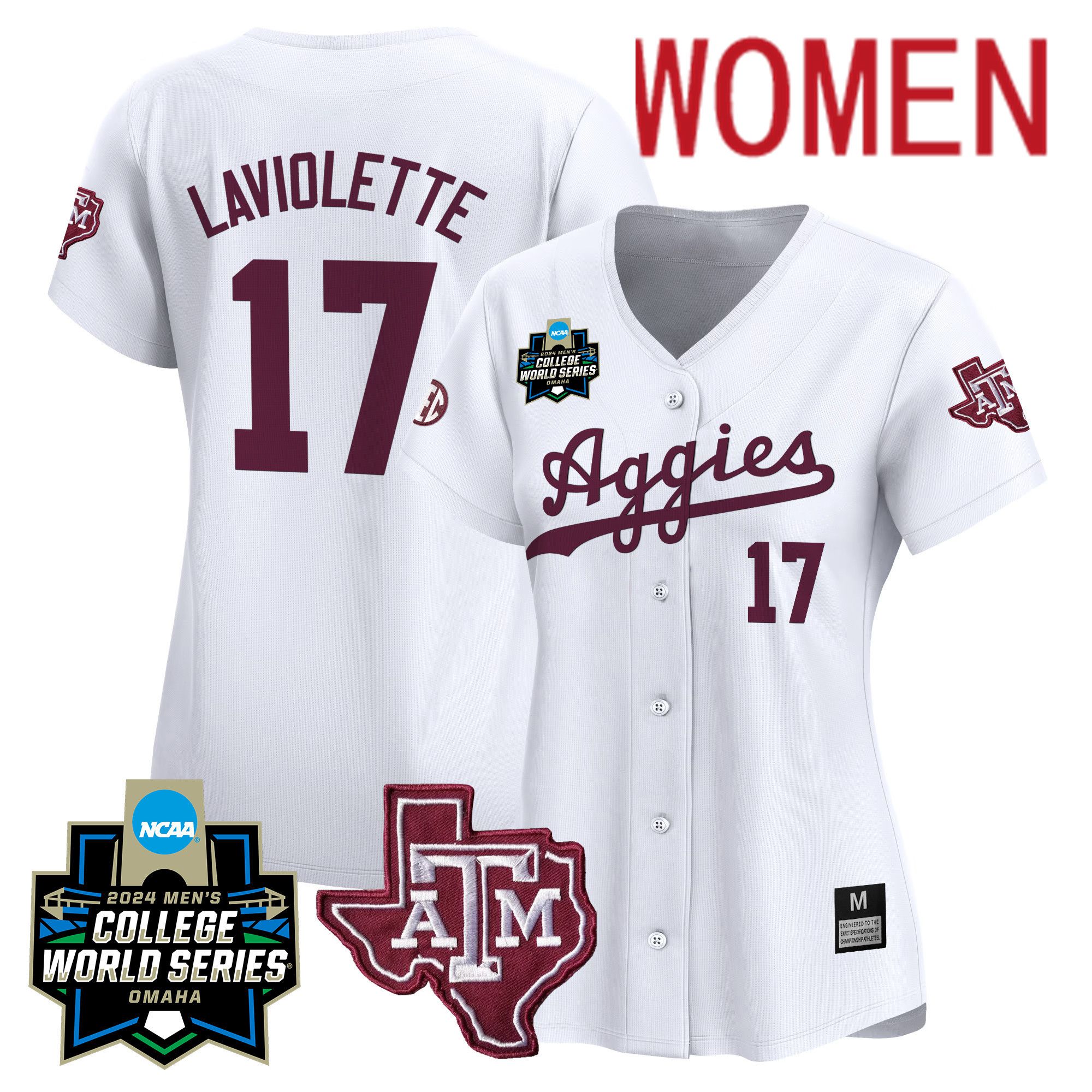 Women Texas A&M Aggies #17 Laviolette White 2024 College World Series Vapor Premier Limited NCAA Jersey